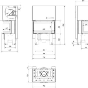 Kratki NBC 680/280 – Kamineinsatz 7 kW mit Schiebetür (Guillotine) und dreiseitiger Verglasung