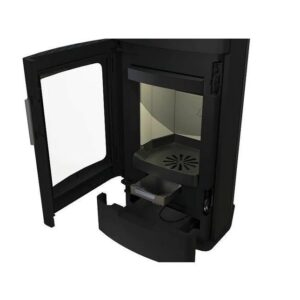 Kaminofen KRETZ ECHEDO 1 – 7 kW, schwarz, mit Holzfach & großer Sichtscheibe